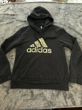 Adidas Leopard Logo Hoodie Black Athleisure Y2K Streetwear M Women 3739